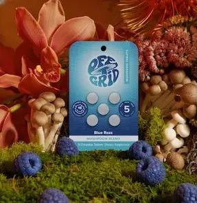 Off Grid Mushroom Tablets Blue Razz, 5 ct pack, front
